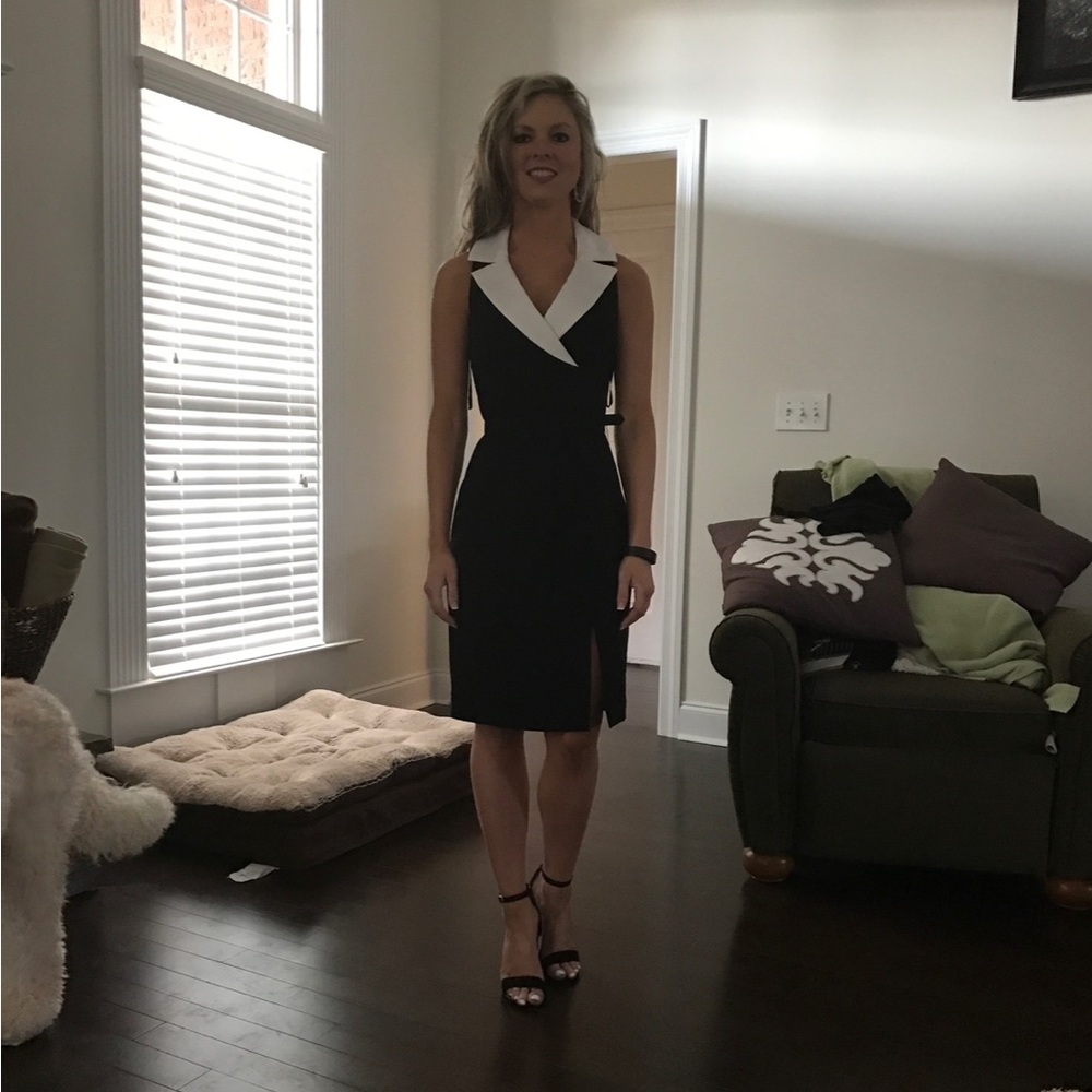 White House Black Market Asymmetrical Black and White Dress